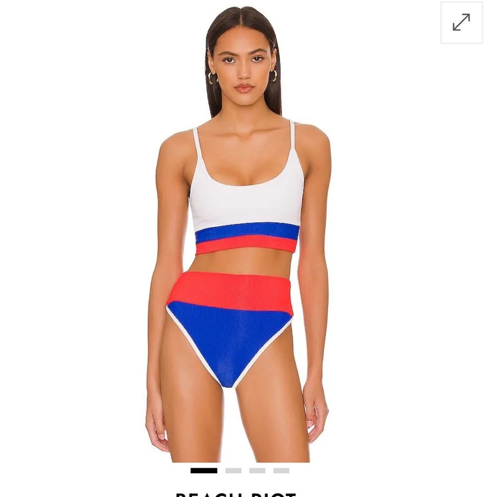 NWT Beach Riot White, Red & Blue American Colorblock High-Waist Bikini Set